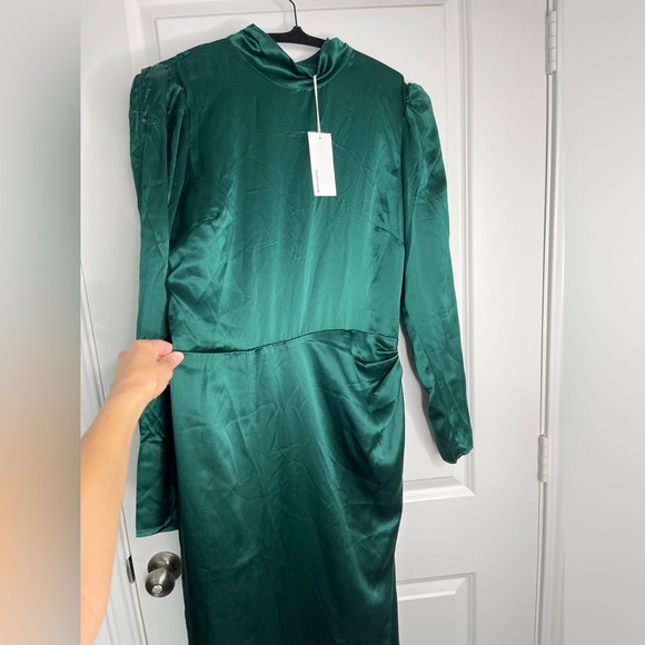 Reformation Carmelina Silk Dress Dark Green Size 12 NWT - Picture 12 of 16